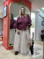 Chemise Romy prune manches trois quarts bouffantes