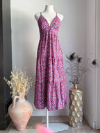 Robe Aurélie longue imprimée rose et violet